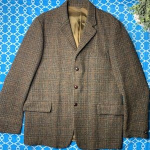 Harris Tweed Dunn & Co men’s size 44L coat blazer sport plaid brown tan beige.